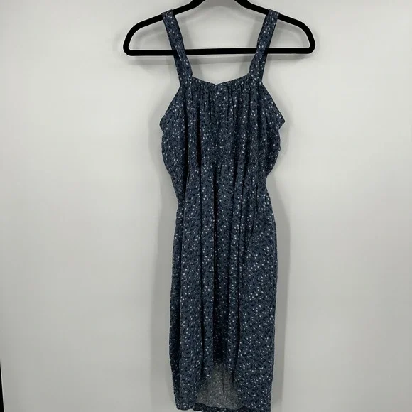 tentree Woven Canyon Blue Flourish Floral Smocked Crepe Dress Cottagecore Medium - Picture 9 of 12